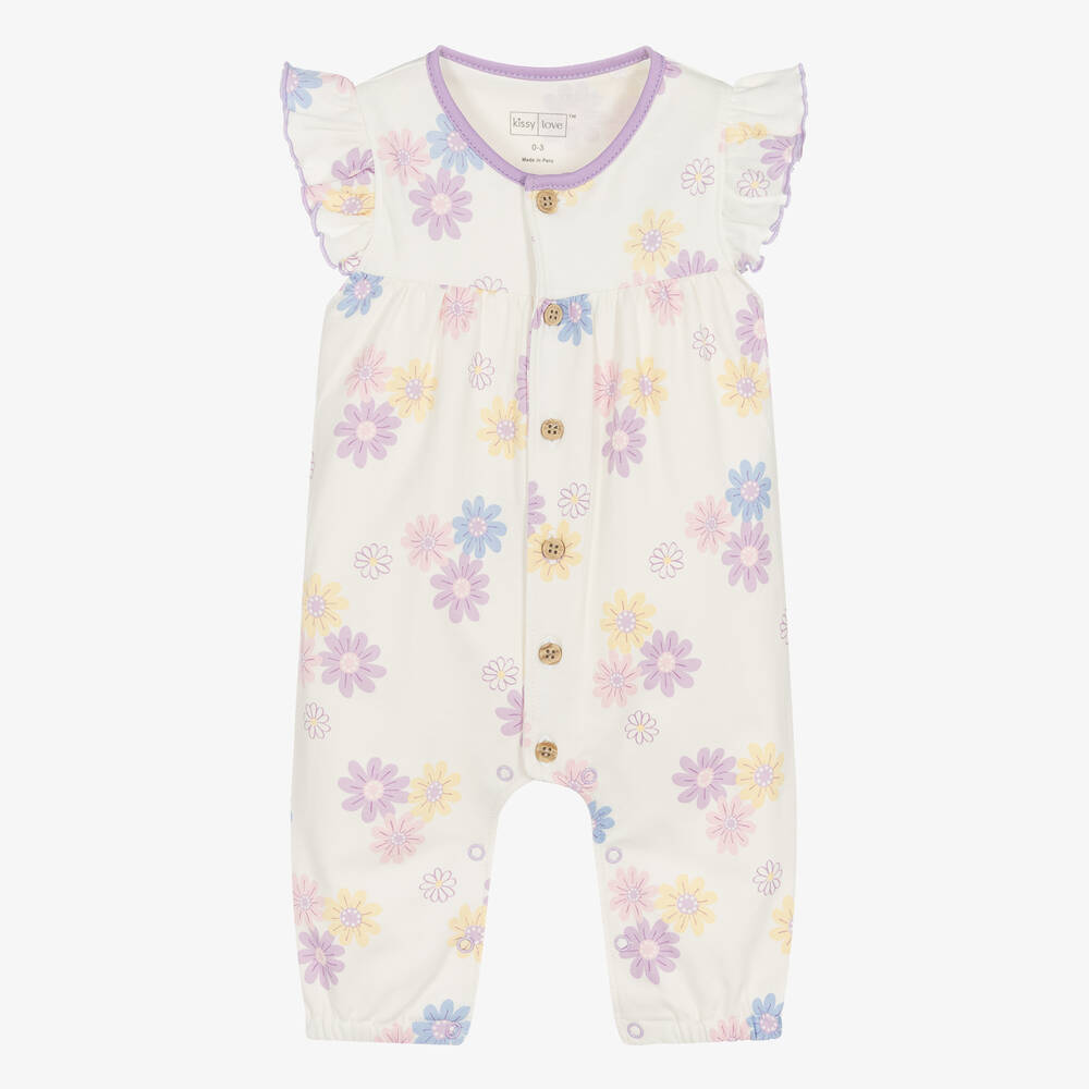 Kissy Love - Pyjama ivoire et violet à fleurs fille | Childrensalon