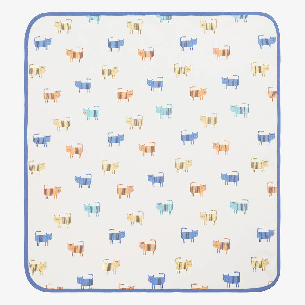 Kissy Love - Ivory & Blue Little Tigers Blanket (73cm) | Childrensalon