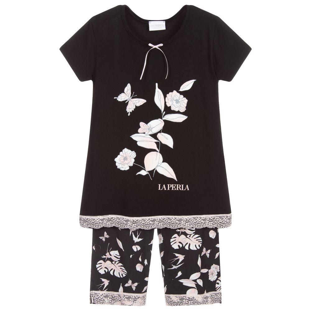 La Perla Babies' Girls Black Floral Modal Pyjamas