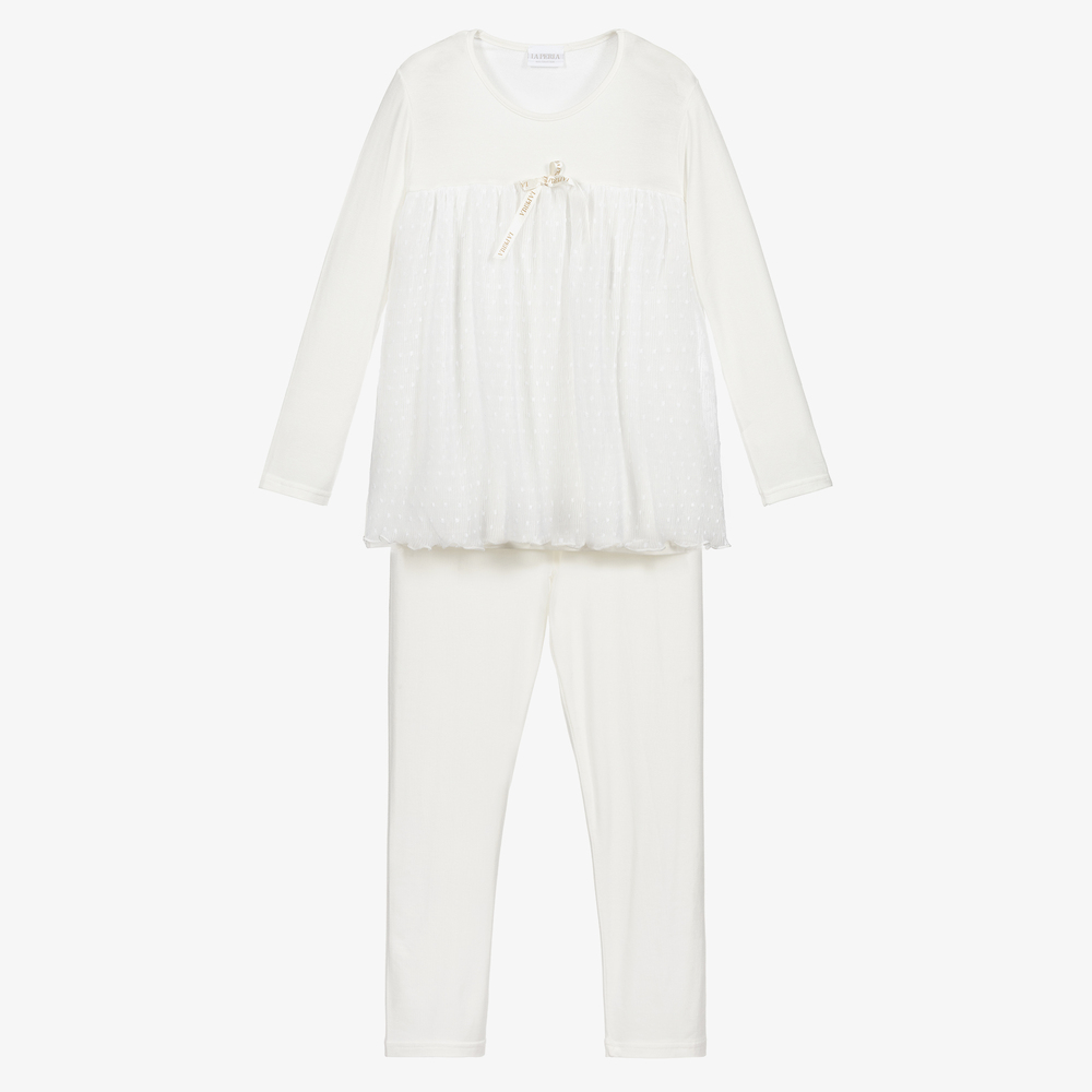 La Perla Babies' Girls Ivory Modal Jersey Pyjamas In White