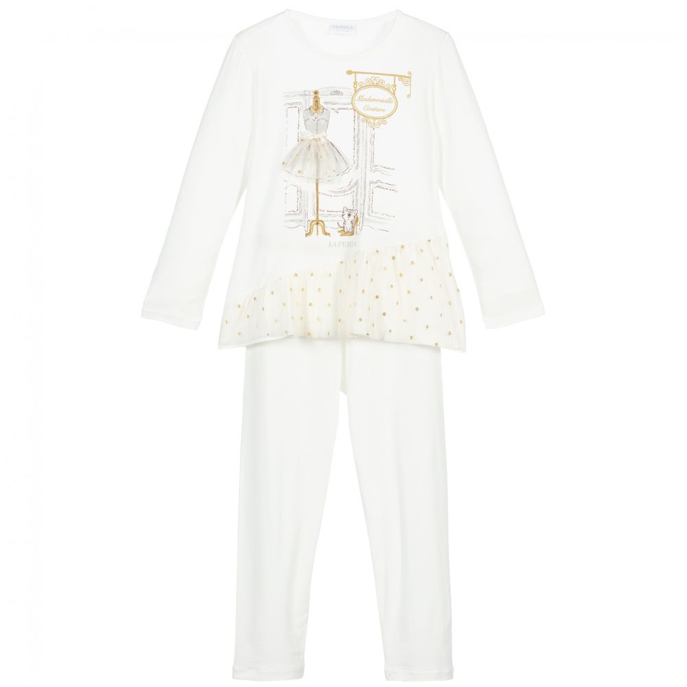 La Perla Babies' Girls Ivory Modal & Tulle Pyjamas In White