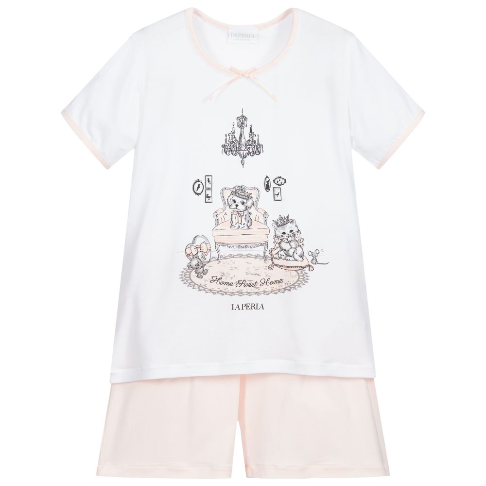 La Perla Babies' Girls Pink & White Modal Pyjamas