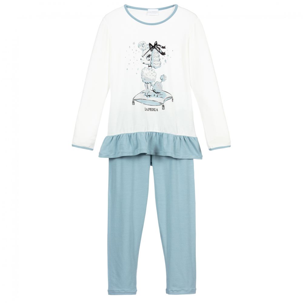La Perla Babies' Girls White & Blue Modal Pyjamas