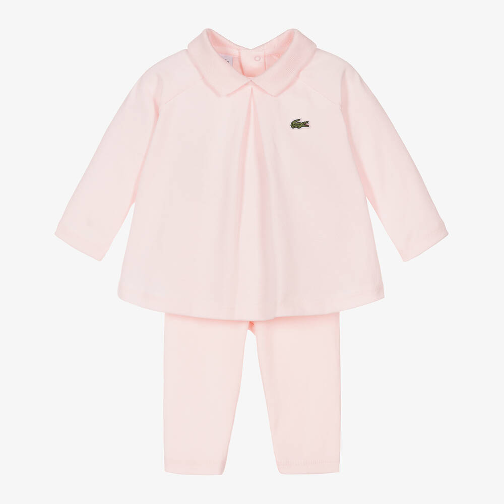 Shop Lacoste Baby Girls Pink Cotton Leggings Set