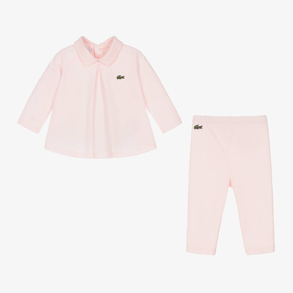 Lacoste - Baby Girls Pink Cotton Leggings Set | Childrensalon