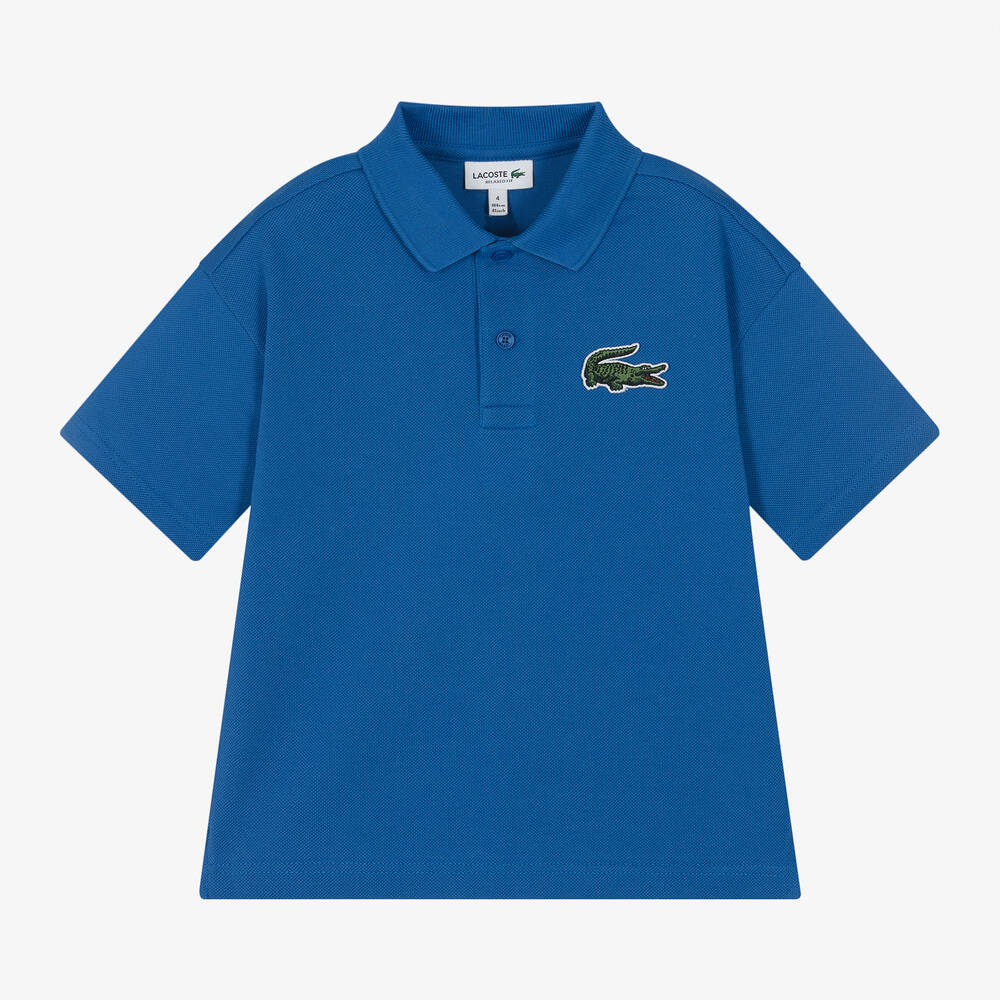 Shop Lacoste Blue Cotton Crocodile Polo Shirt