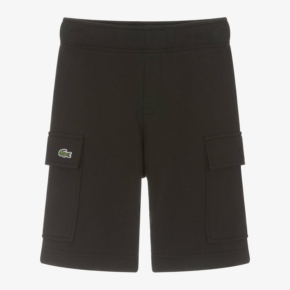 Shop Lacoste Boys Black Cotton Cargo Shorts