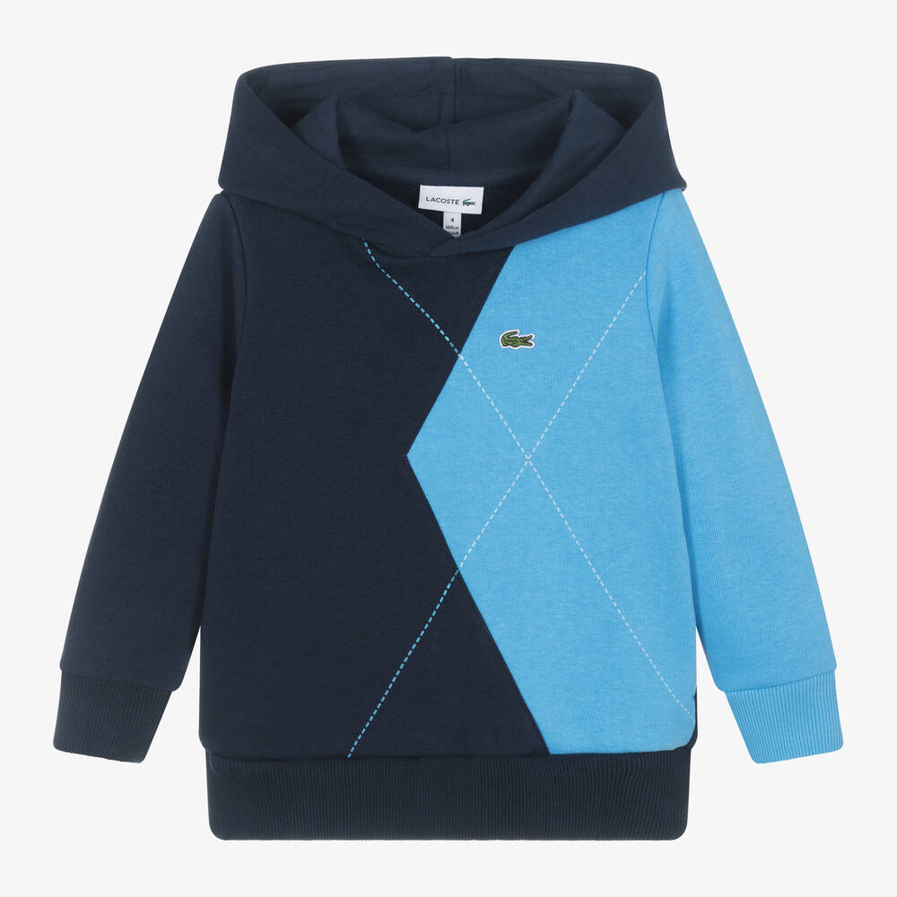 Lacoste - Boys Blue Argyle Print Hoodie | Childrensalon