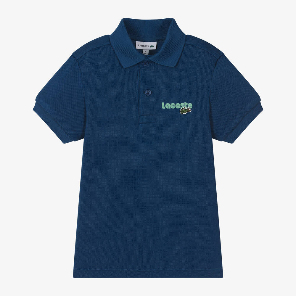 Shop Lacoste Boys Blue Cotton Polo Shirt