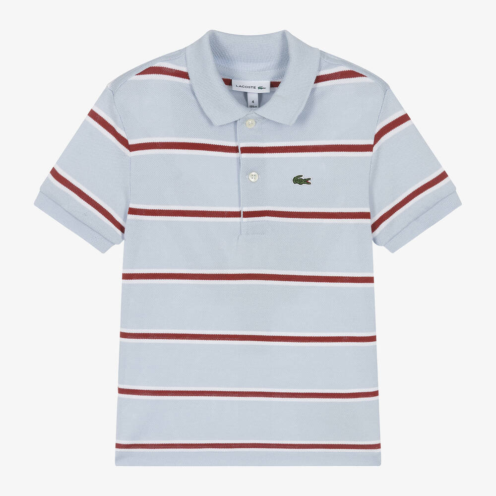 Lacoste - Boys Blue Striped Cotton Polo Shirt | Childrensalon