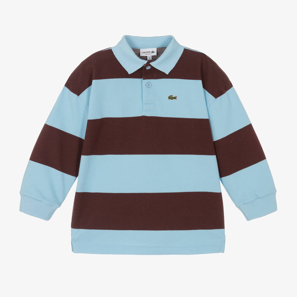 Lacoste - Boys Blue Striped Rugby Shirt | Childrensalon