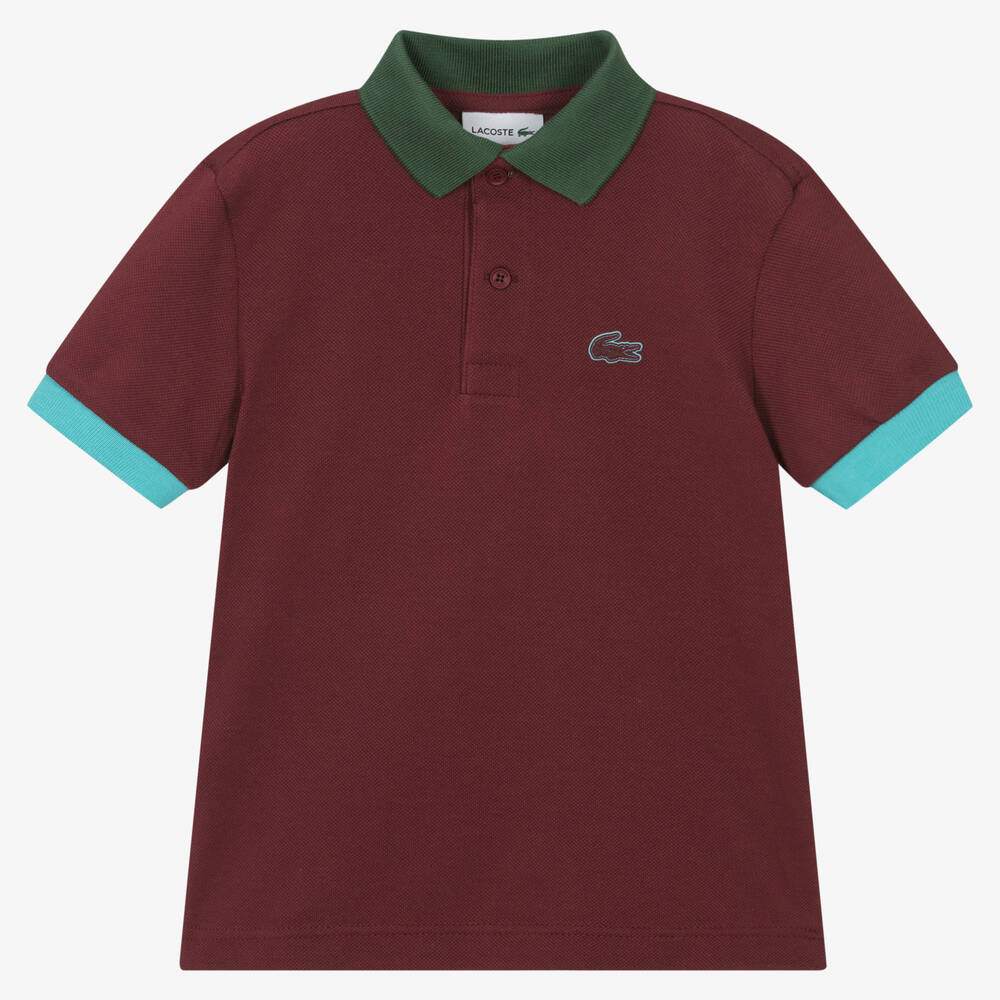 Lacoste Kids' Boys Burgundy Red Cotton Polo Shirt In Zin/multi