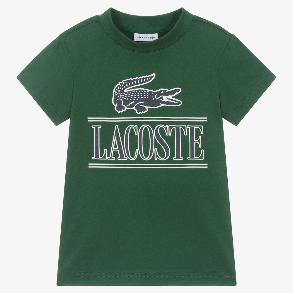 Lacoste - Boys Green Cotton Crocodile T-Shirt | Childrensalon
