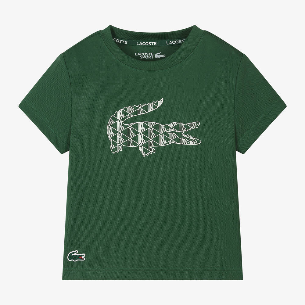 Lacoste - Boys Green Monogram Crocodile Ultra Dry T-Shirt | Childrensalon