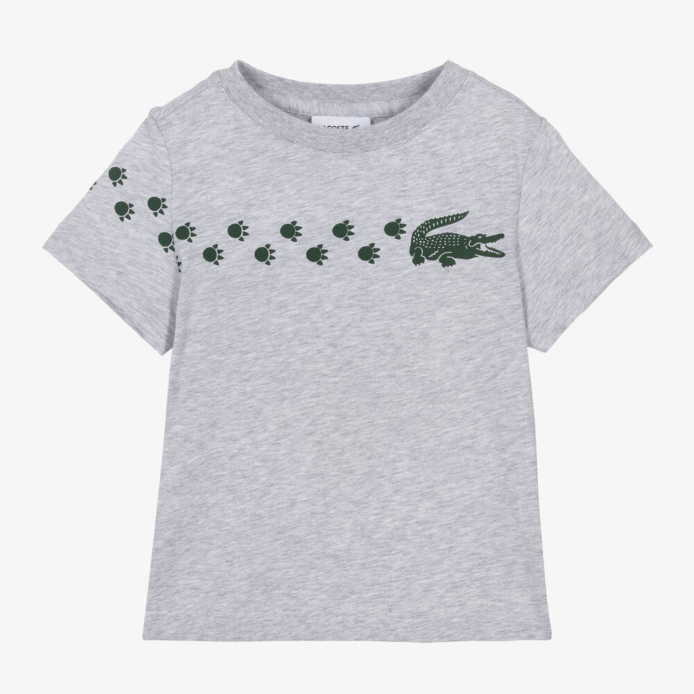 Lacoste Kids' Boys Grey Cotton Crocodile T-shirt In 灰色