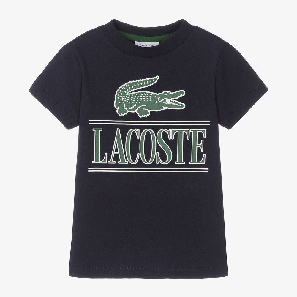 Lacoste - Boys Navy Blue Cotton Crocodile T-Shirt | Childrensalon