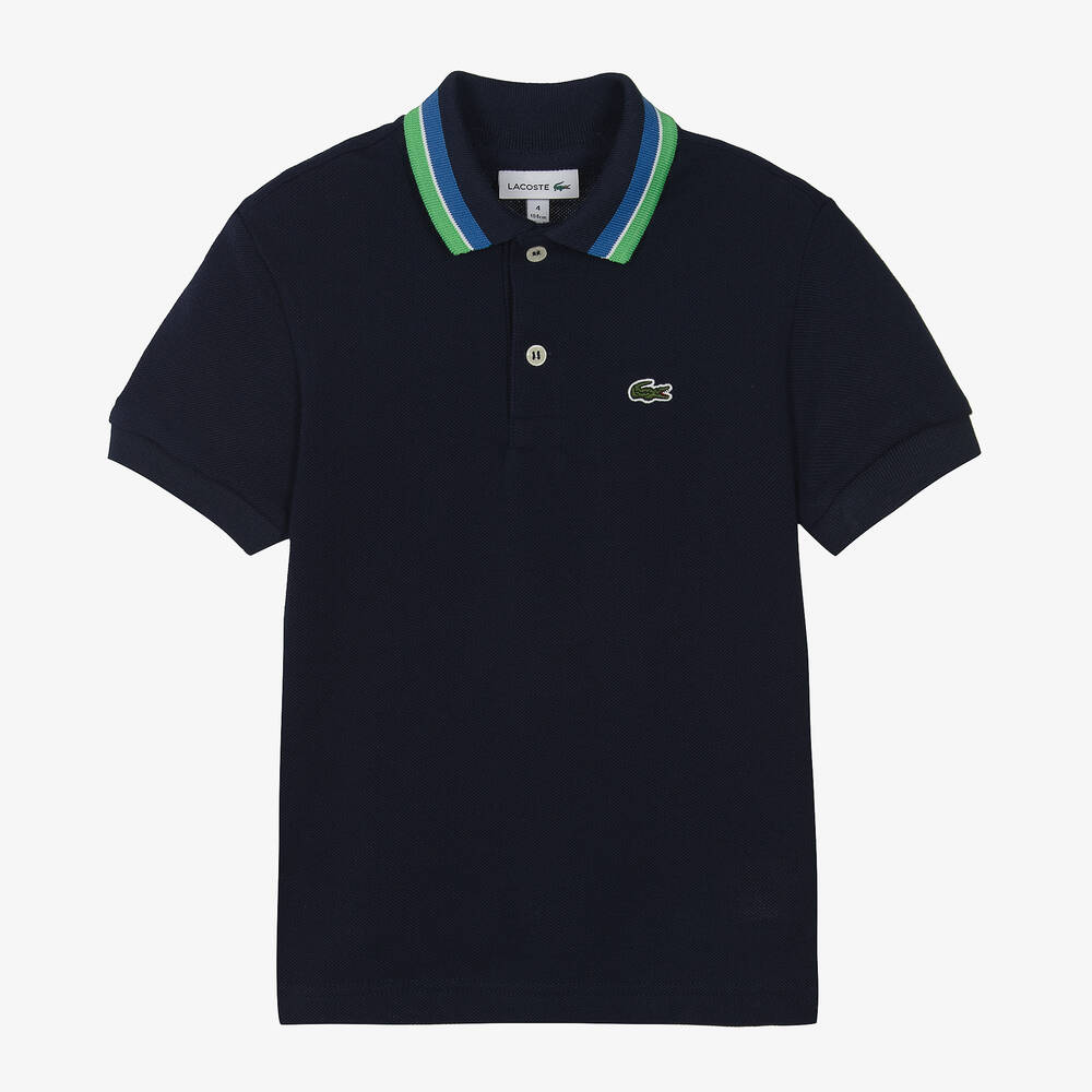 Lacoste - Boys Navy Blue Cotton Polo Shirt | Childrensalon