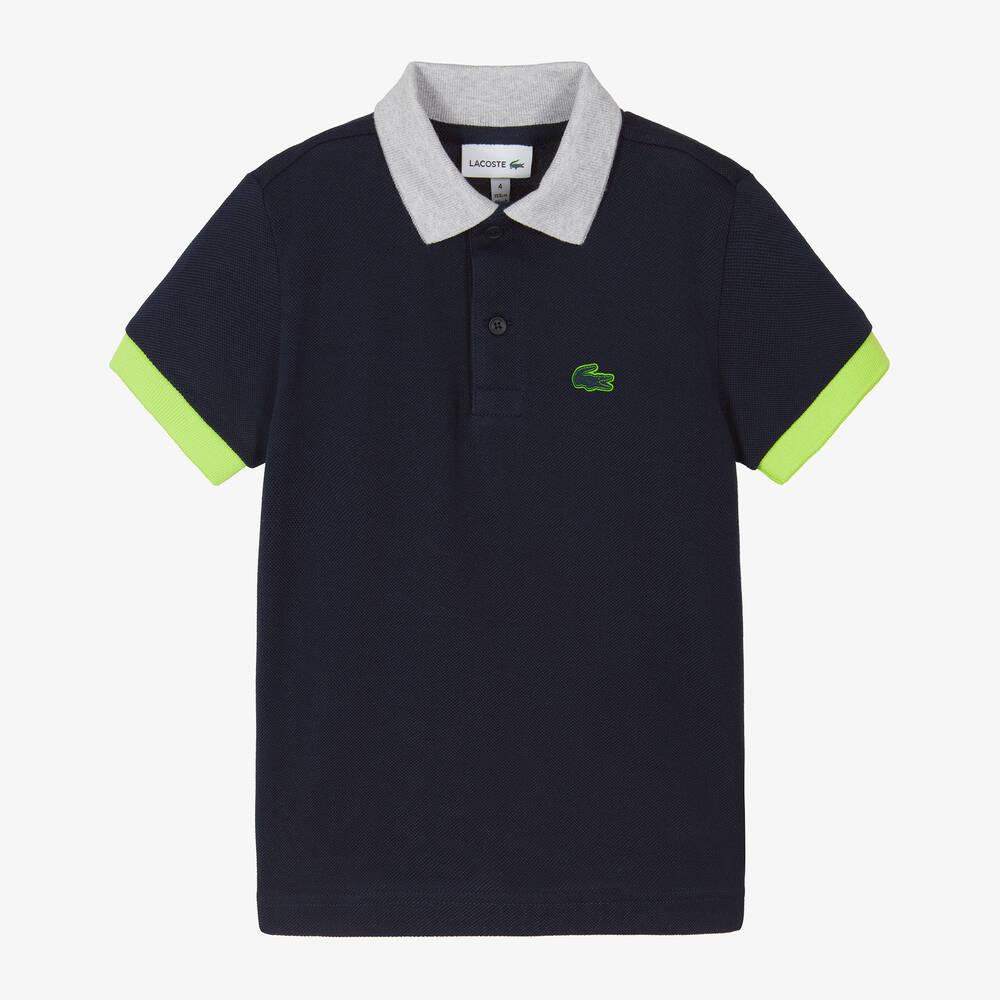 Lacoste - Boys Navy Blue Cotton Polo Shirt | Childrensalon