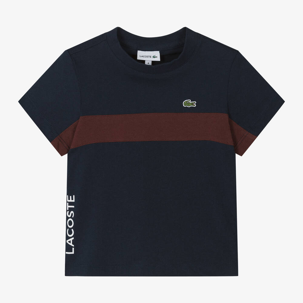 Lacoste - Boys Navy Blue Organic Cotton T-Shirt | Childrensalon