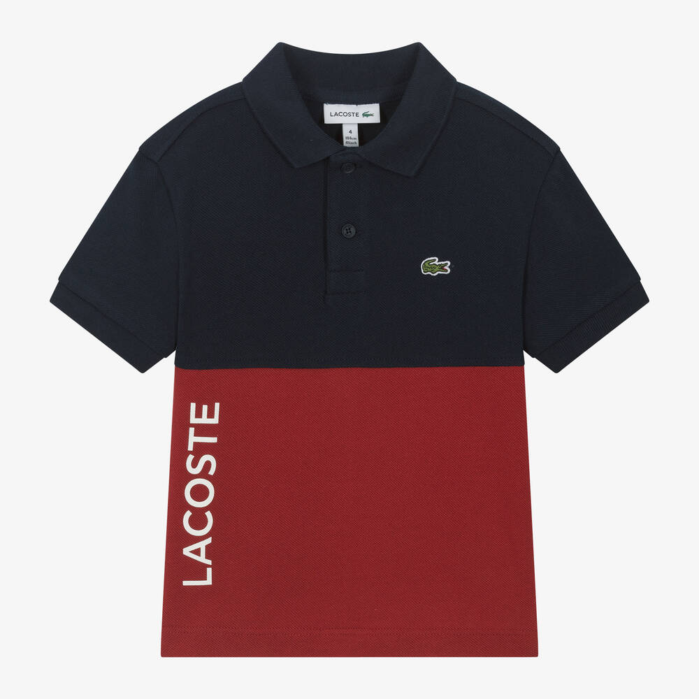 Lacoste - Boys Navy Blue & Red Cotton Polo Shirt | Childrensalon