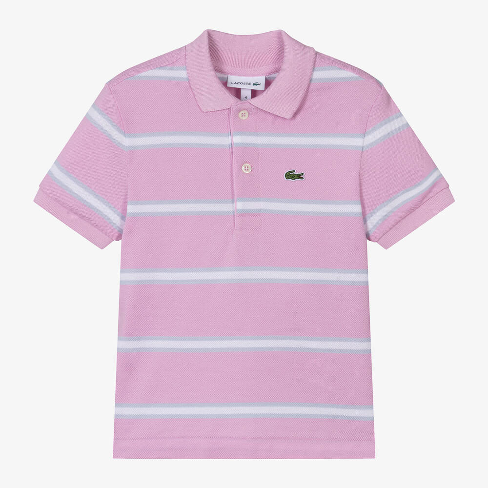 Lacoste - Boys Pink Striped Cotton Polo Shirt | Childrensalon