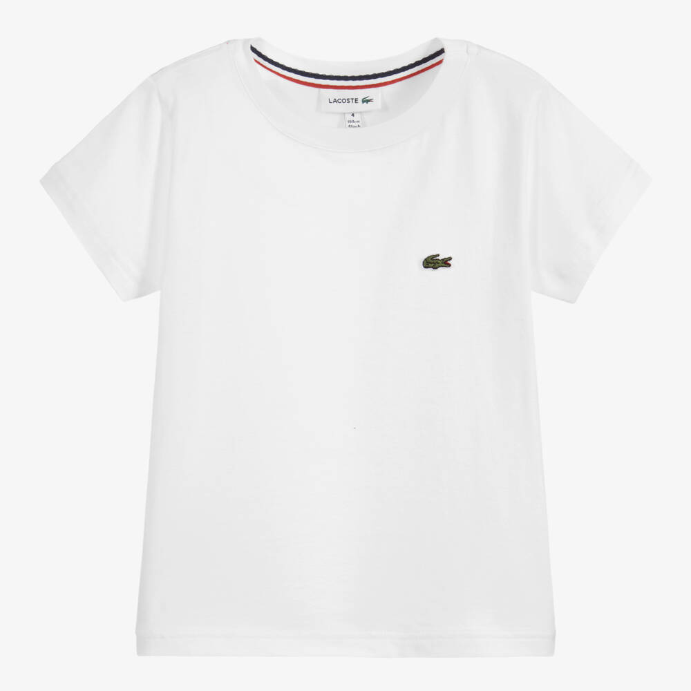 Lacoste - Boys White Cotton Logo T-Shirt | Childrensalon