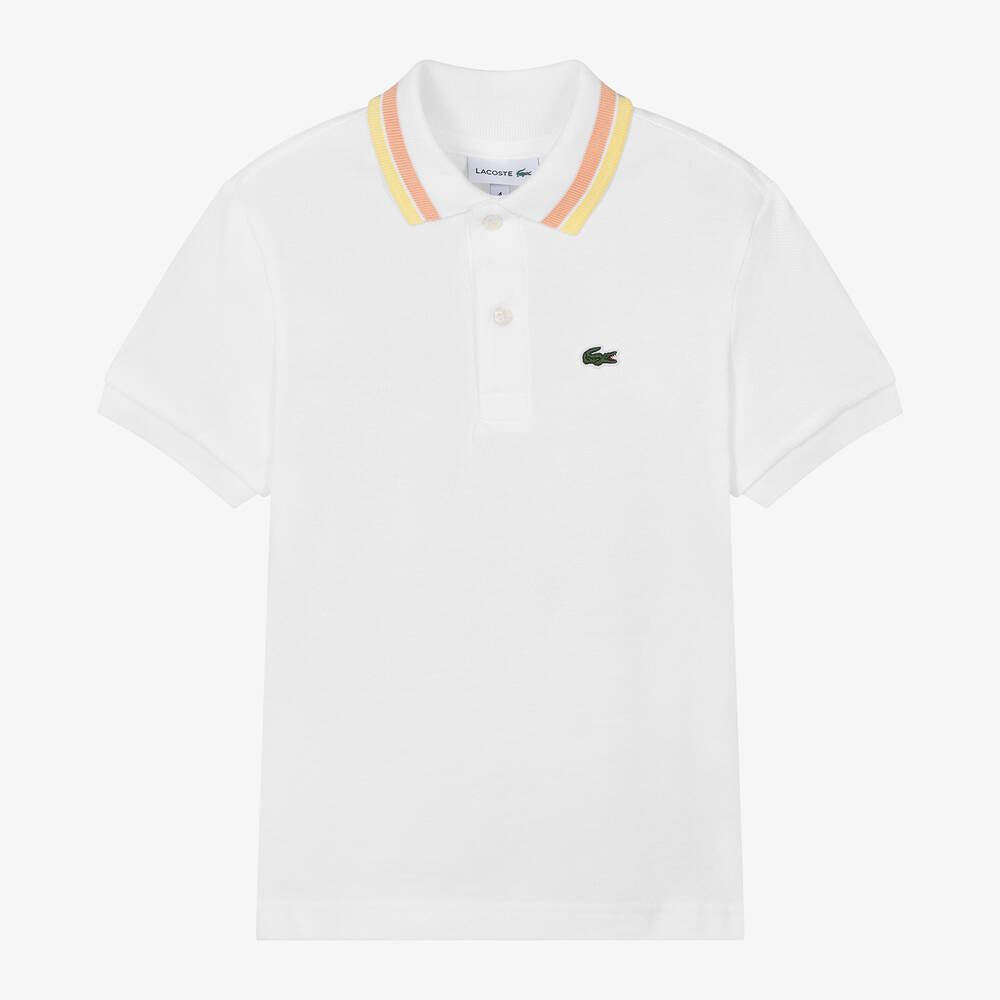 Lacoste - Boys White Cotton Polo Shirt | Childrensalon