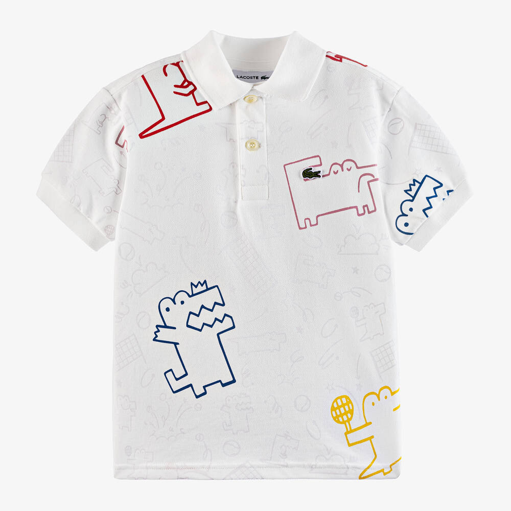 Lacoste - Boys White Cotton Tennis Polo Shirt | Childrensalon