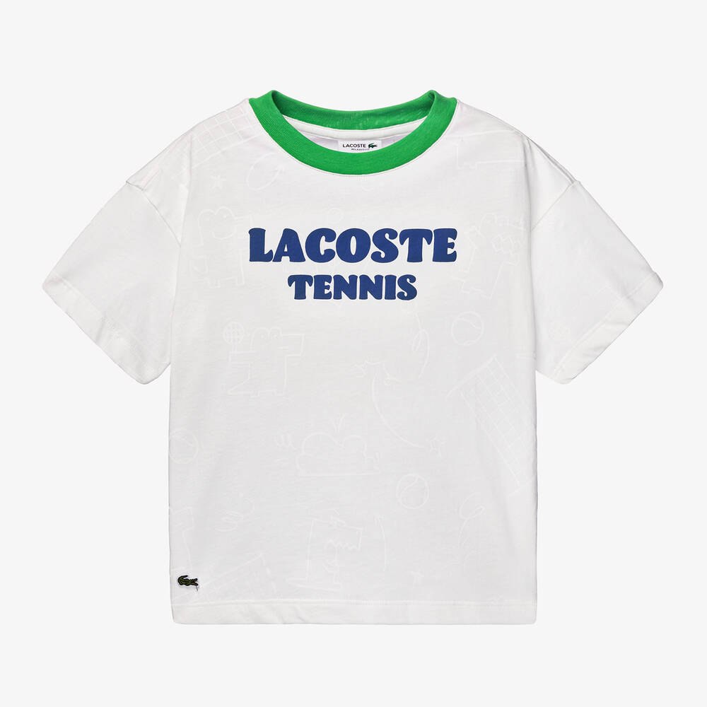 Shop Lacoste Boys White Cotton Tennis T-shirt