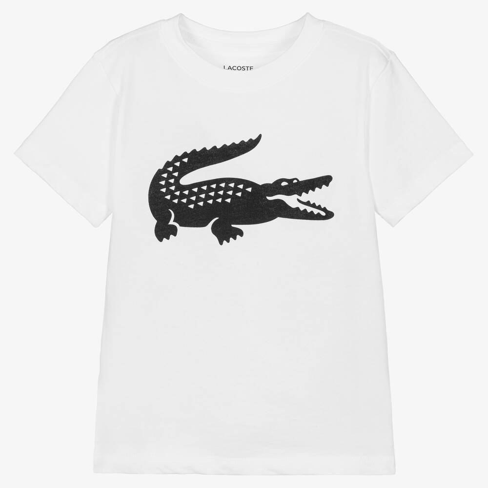 Lacoste - Boys White Ultra-Dry Logo T-Shirt | Childrensalon