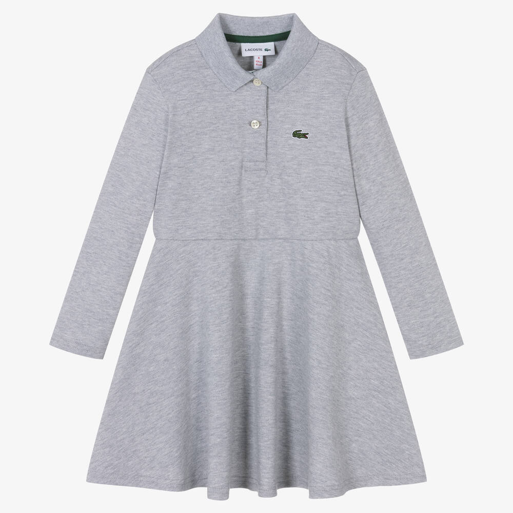 Lacoste - Girls Grey Cotton Polo Dress | Childrensalon
