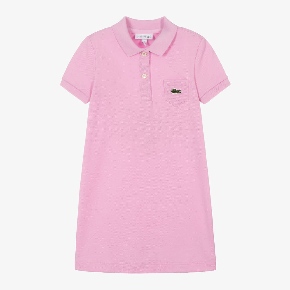 Lacoste - Girls Lilac Pink Cotton Polo Dress | Childrensalon