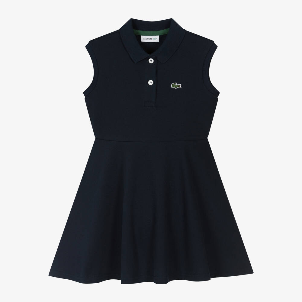 Shop Lacoste Girls Navy Blue Cotton Polo Dress