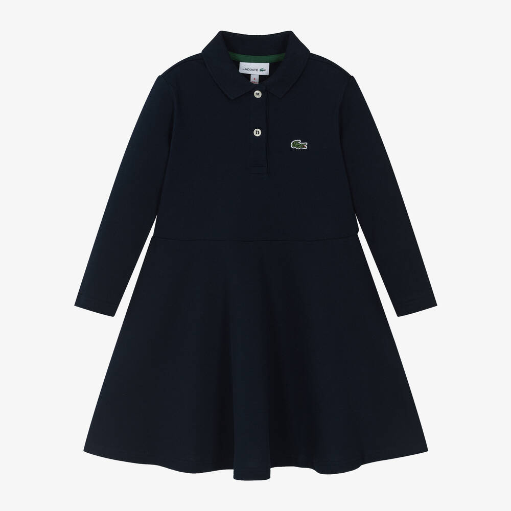 Lacoste - Girls Navy Blue Cotton Polo Dress | Childrensalon