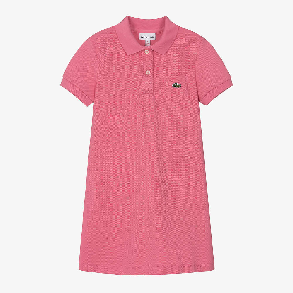 Lacoste - Girls Pink Cotton Polo Dress | Childrensalon