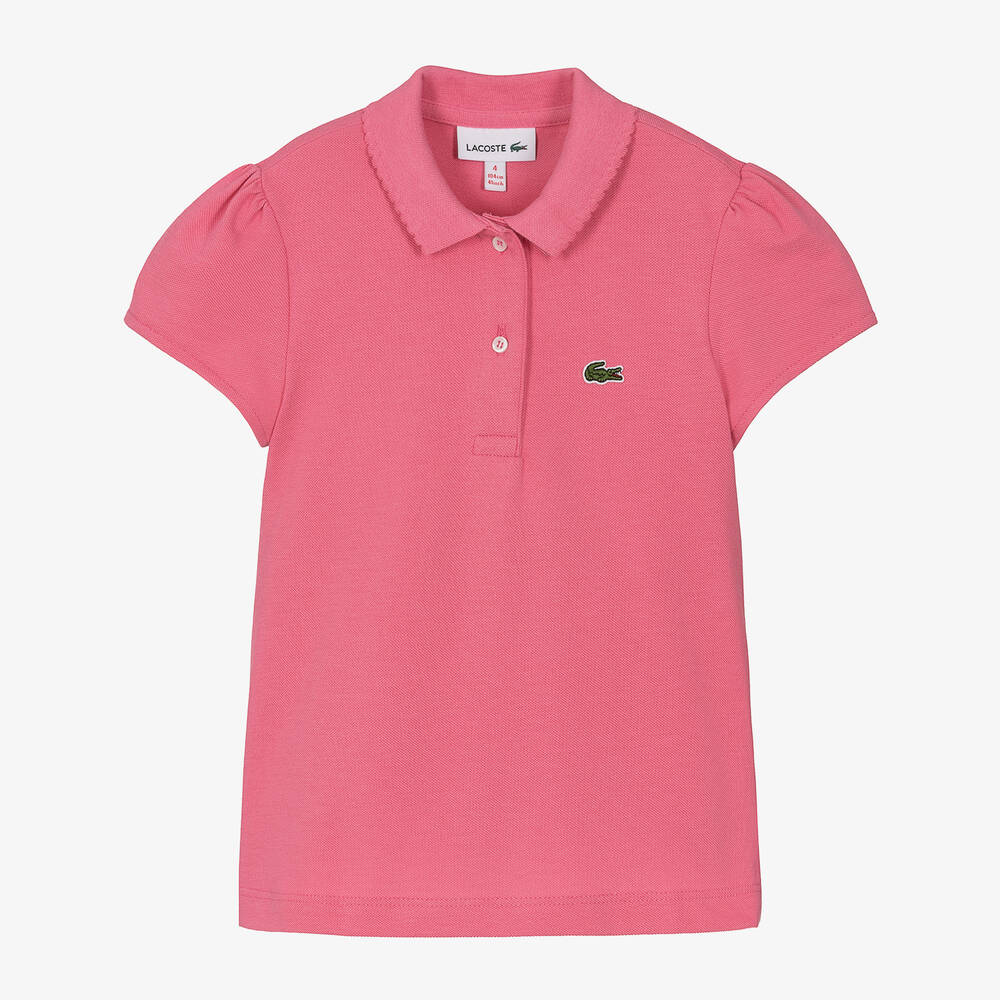 Lacoste - Girls Pink Cotton Polo Shirt | Childrensalon