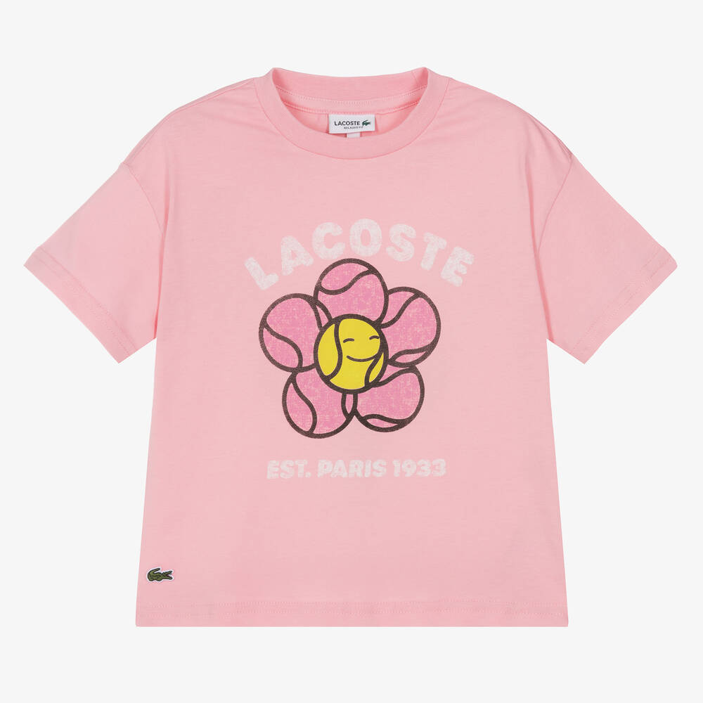 Lacoste - Girls Pink Organic Cotton T-Shirt | Childrensalon