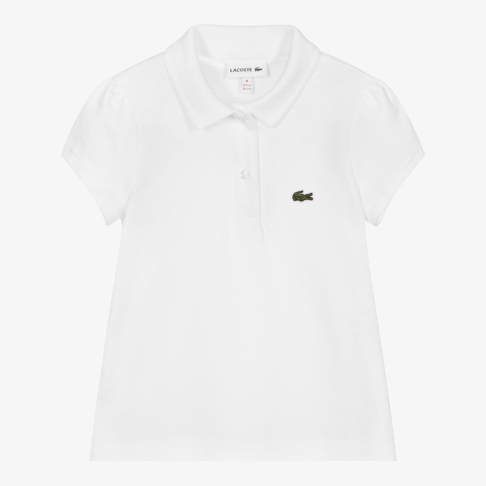 Lacoste - Girls White Logo Polo Shirt | Childrensalon