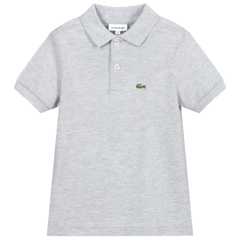 Grey Cotton Logo Polo Shirt | Childrensalon