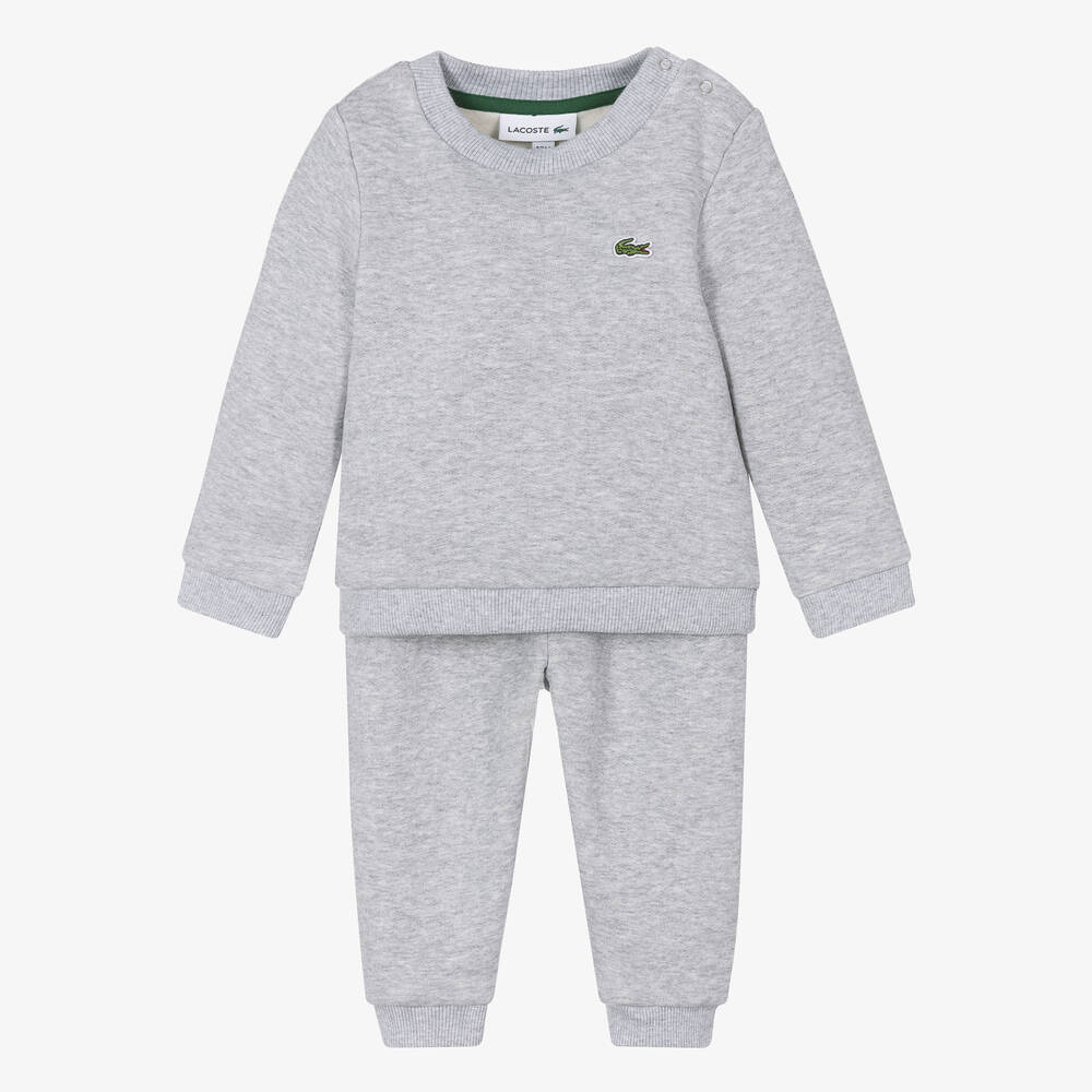 Shop Lacoste Grey Organic Cotton Baby Tracksuit