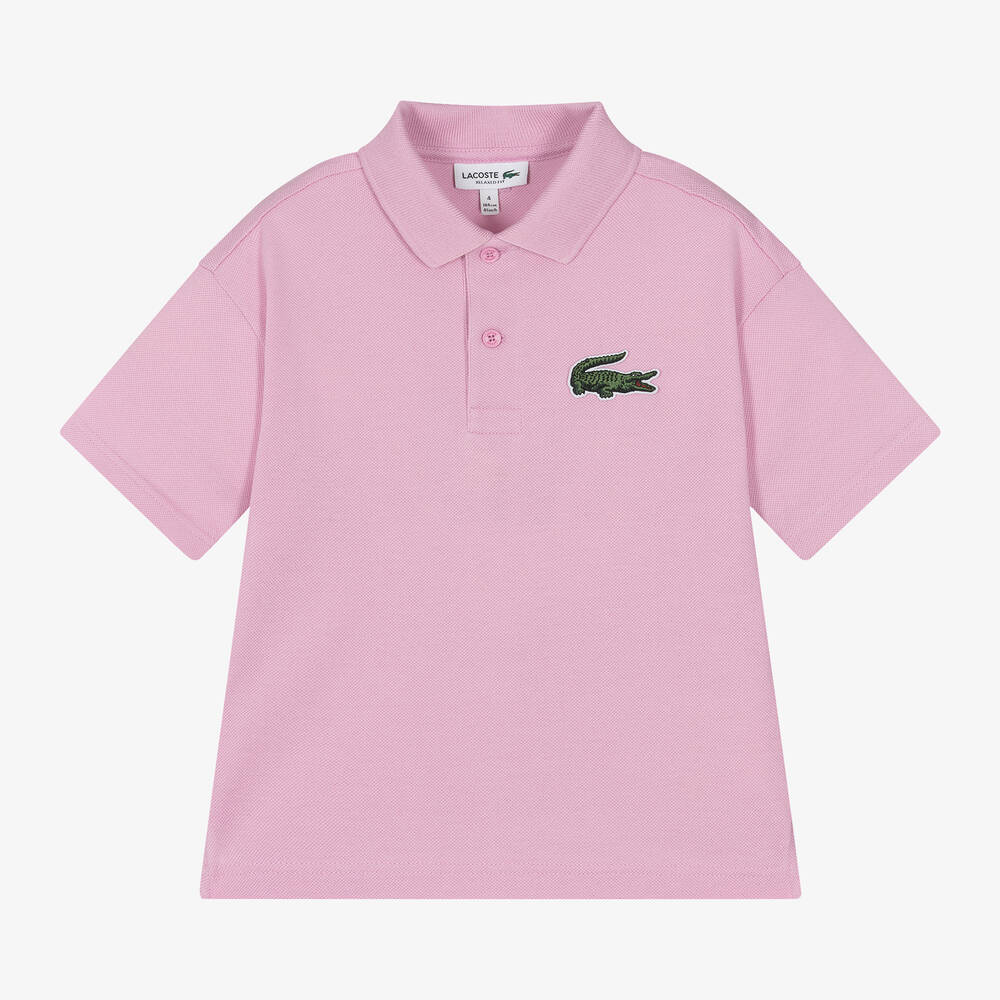 Lacoste - Pink Cotton Crocodile Polo Shirt | Childrensalon