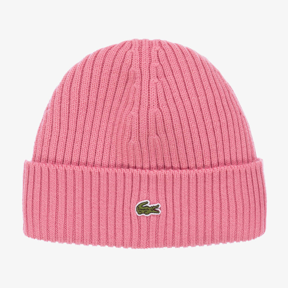 Lacoste - Pink Knitted Wool Beanie | Childrensalon
