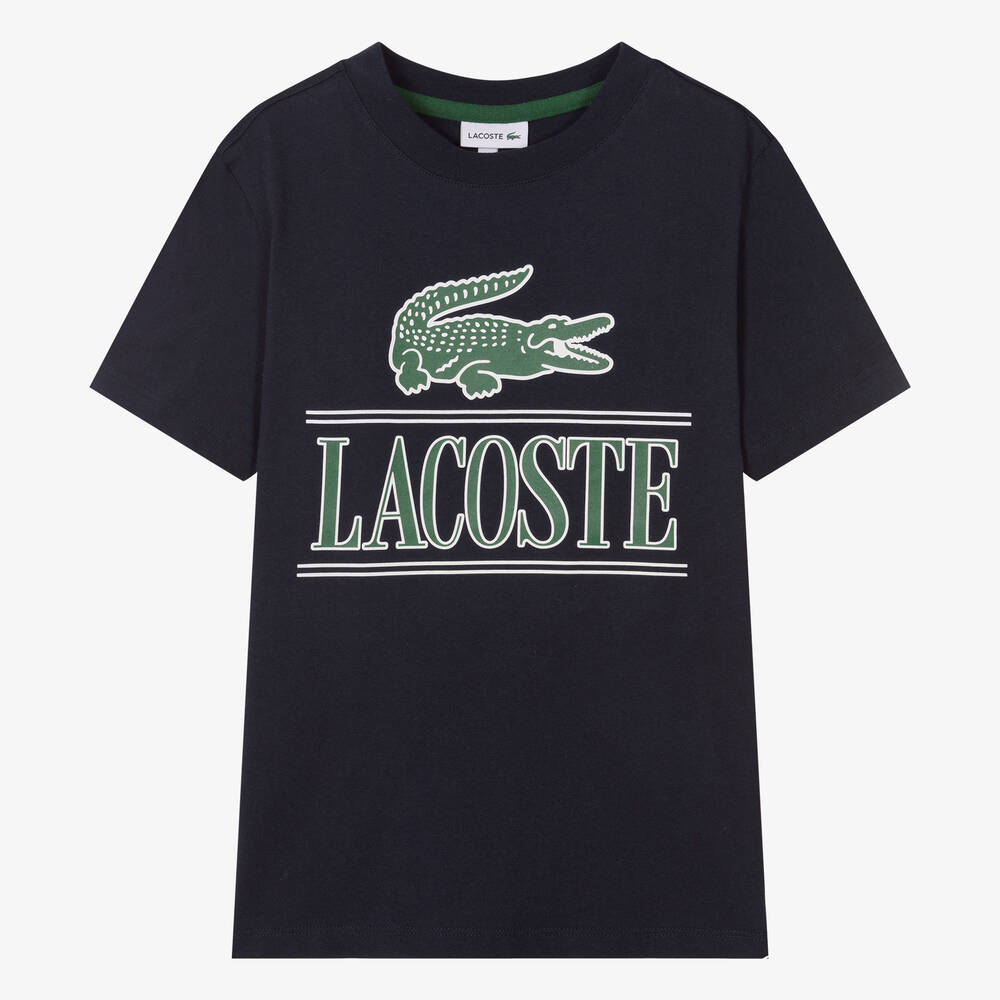 Lacoste - Teen Boys Blue Cotton Crocodile T-Shirt | Childrensalon