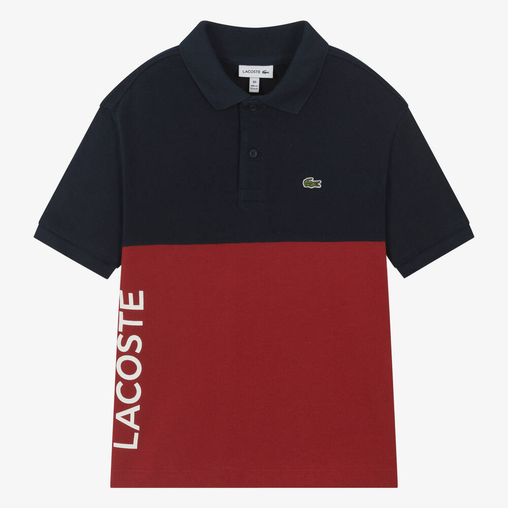 Lacoste - Сине-красная рубашка поло из хлопка для мальчиков | Childrensalon