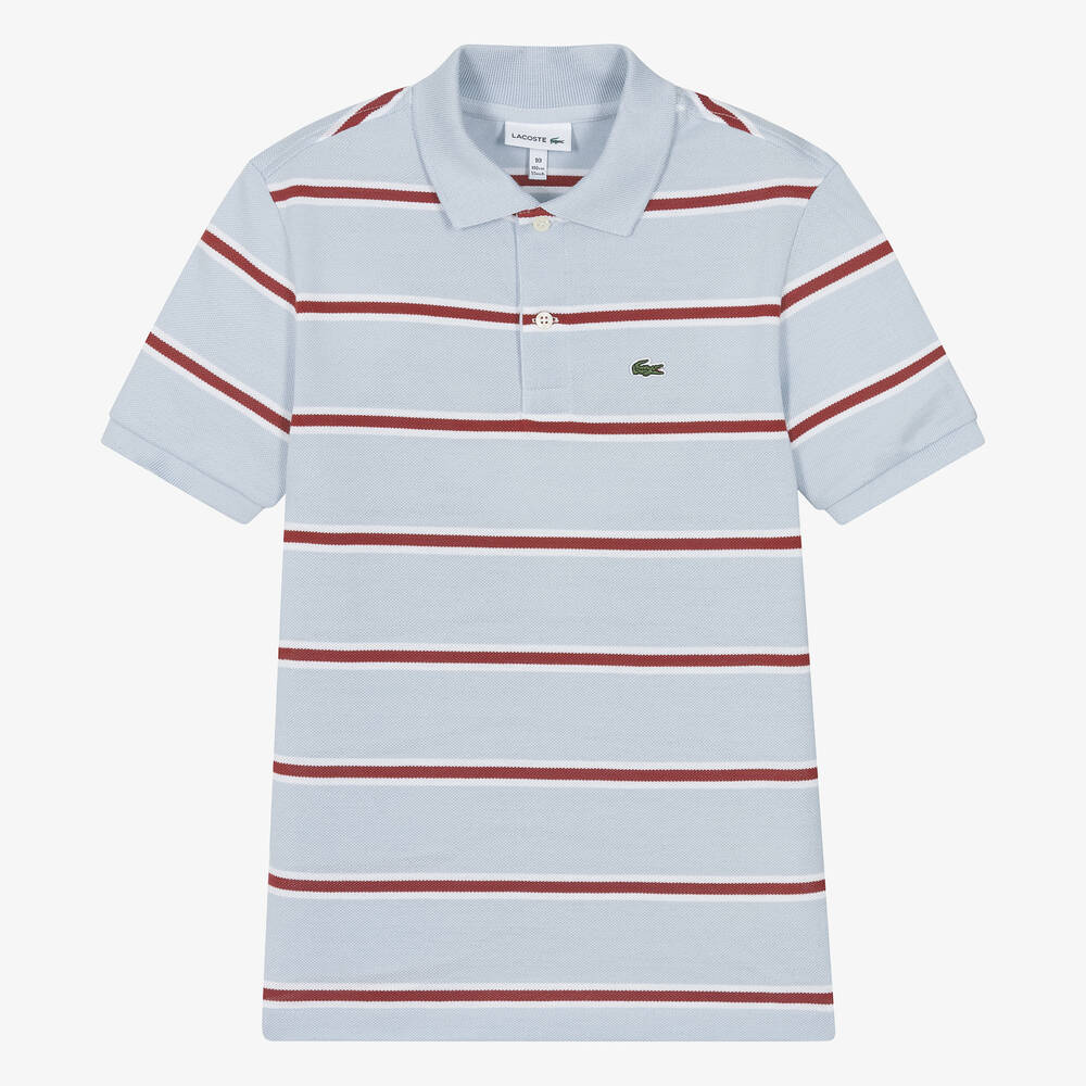Lacoste - Teen Boys Blue Striped Cotton Polo Shirt | Childrensalon