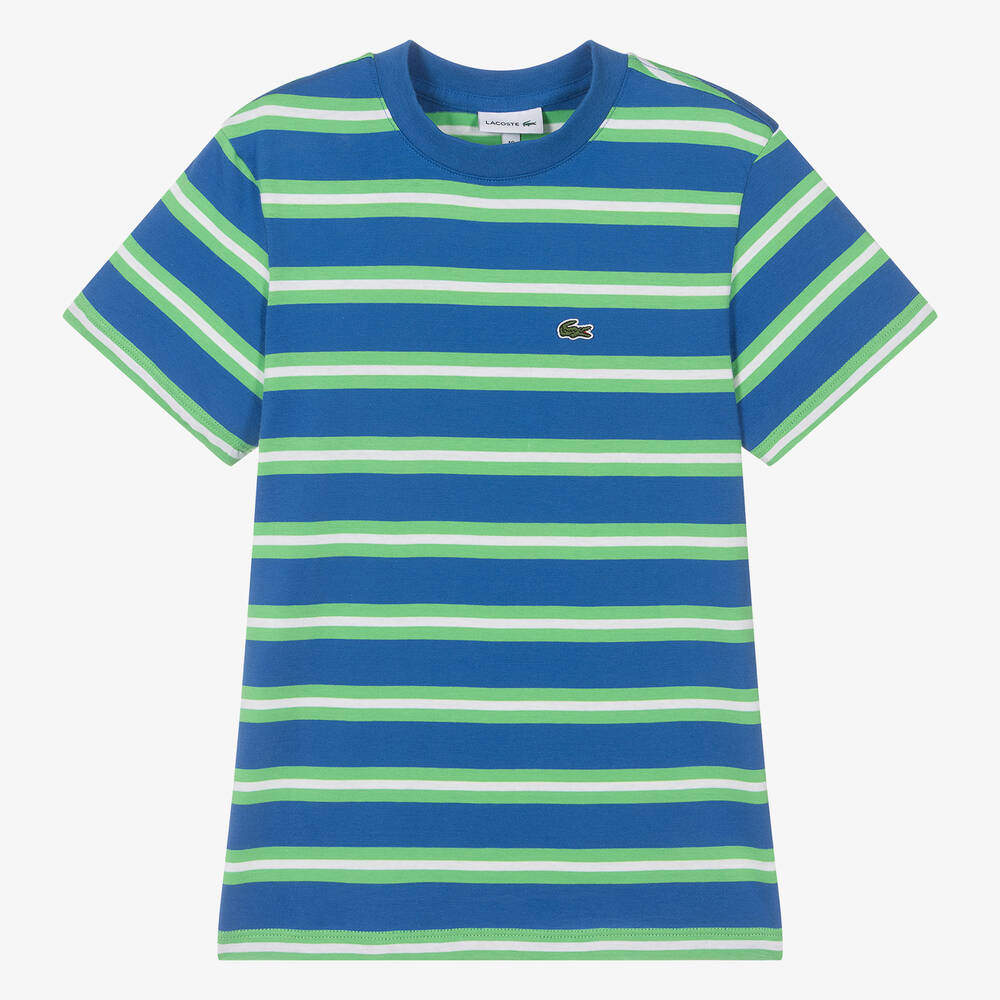 Lacoste - Teen Boys Blue Striped Cotton T-Shirt | Childrensalon
