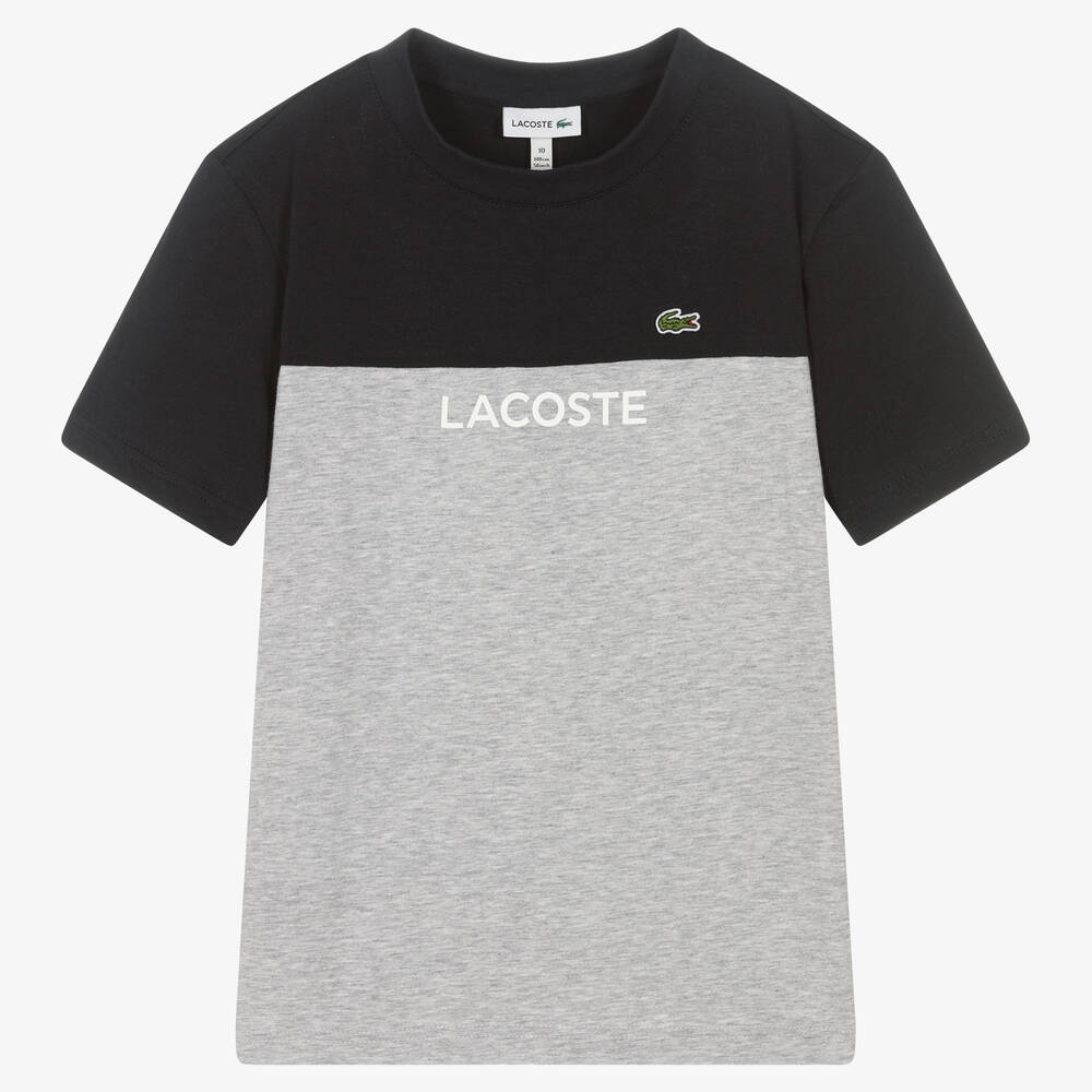 Lacoste - Сине-серая хлопковая футболка | Childrensalon