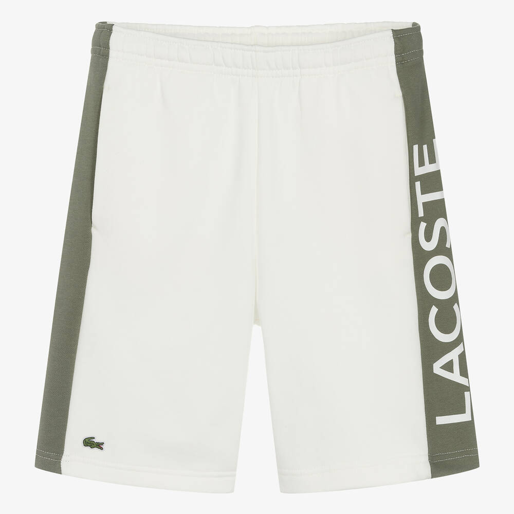 Lacoste - Teen Boys Ivory Cotton Colourblock Shorts | Childrensalon