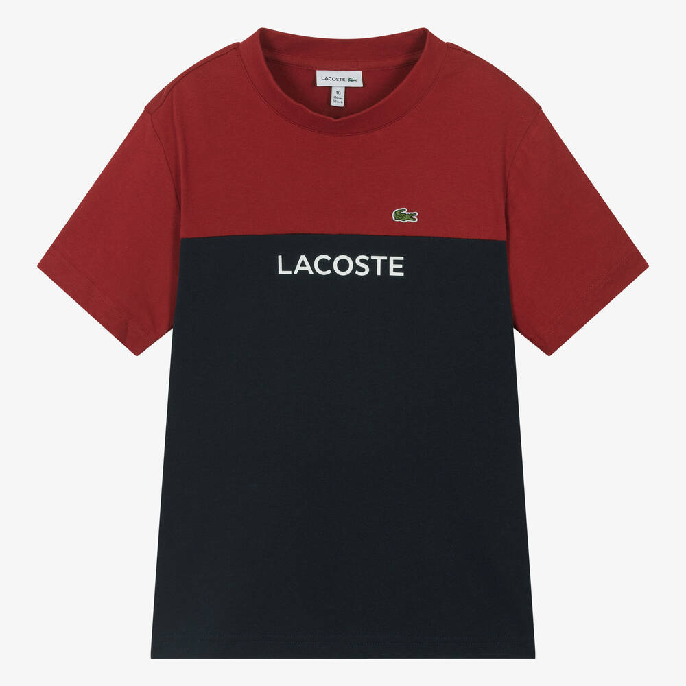 Lacoste - Teen Boys Navy Blue & Red Cotton T-Shirt | Childrensalon