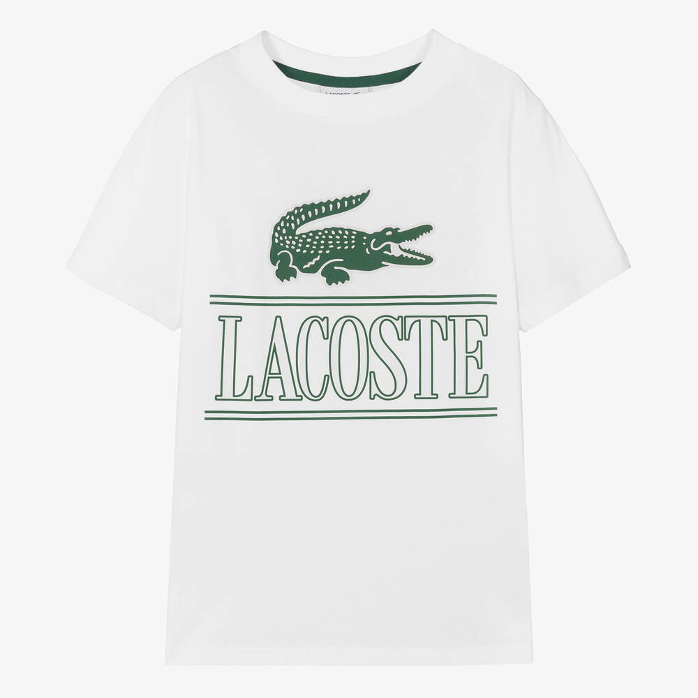 Lacoste - Teen Boys White Cotton Crocodile T-Shirt | Childrensalon
